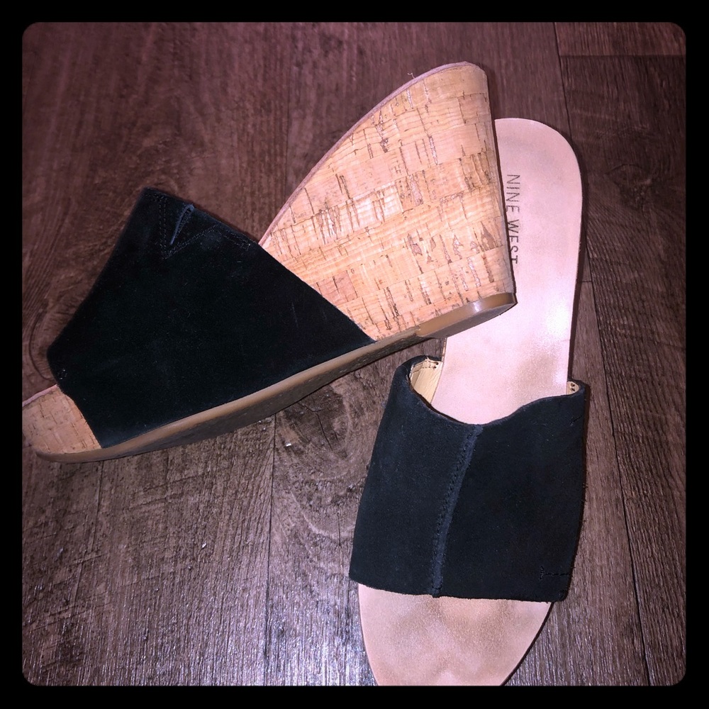 Nine West platform cork wedges, black